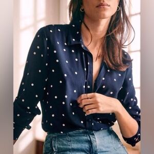 Sezane Ann Shirt Pois Ecru Fond Marine - Size 44
